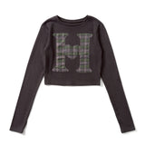H heart check pattern long Tee