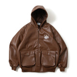 킹 로고 합성 가죽 후드 재킷