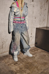 Sakura Embroidered Slub Denim Buggy Pants