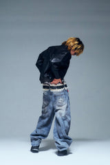 King Logo Slub Denim Buggy Pants