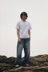 wide tuck denim pants