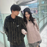 Powder wash cable knit zip hoodie