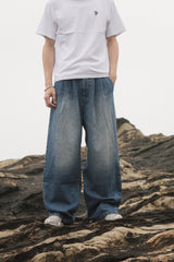wide tuck denim pants
