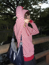 Striped rib knit zip hoodie