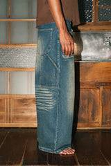 Vintage processed super wide baggy denim
