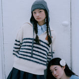 Sailor Collar Border Halfzip Knit