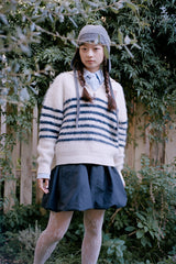 Sailor Collar Border Halfzip Knit