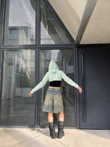 Switched denim shorts