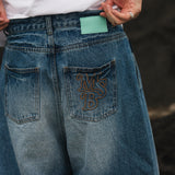 wide tuck denim pants