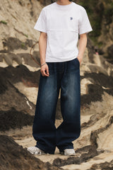 wide tuck denim pants