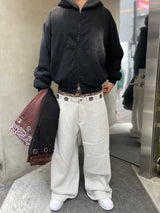 Layered leopard wide sweat pants