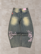 Sakura Embroidered Slub Denim Buggy Pants