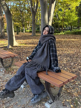 wool like check hood