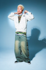 國王徽標樁縫線拉鍊連帽衫