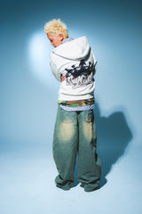 國王徽標樁縫線拉鍊連帽衫