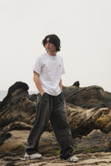 wide tuck denim pants