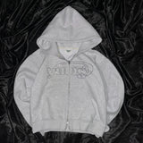 Universal logo rhinestone zip hoodie