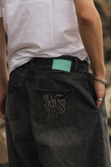 wide tuck denim pants