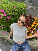 라인스톤 크롭 티