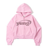 YUNG 로고 체인 스티치 지퍼 까마귀