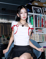 back lace ribbon tee