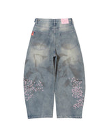 Sakura Embroidered Slub Denim Buggy Pants