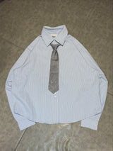 Original tie & over button stripe shirt