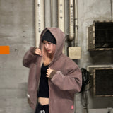 國王徽標復古連帽工作夾克