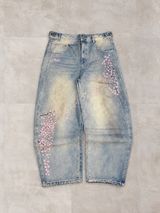 Sakura Embroidered Slub Denim Buggy Pants