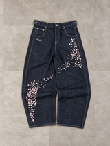 Sakura Embroidered Slub Denim Buggy Pants