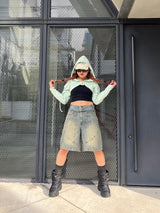 Switched denim shorts