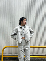 curve stitch denim blouson