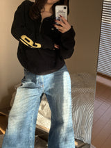 ハーフジップニットフーディー