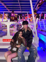 OE logo leather fakefar jacket