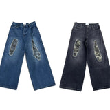 camouflage patch wide denim