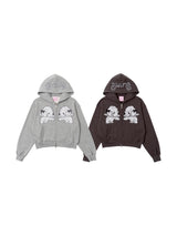Lace twins logo zip hoodie