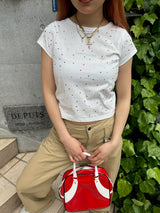 라인스톤 크롭 티