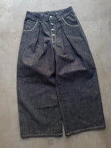 Front-Tuck Pearl Wide Denim Pants