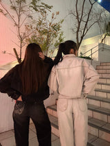 curve stitch denim blouson