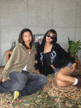 heart logo damage zip hoodie