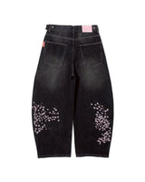 Sakura Embroidered Slub Denim Buggy Pants