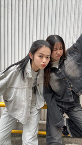 curve stitch denim blouson