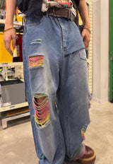 rainbow damage denim
