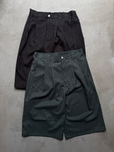 Wide-Pleated Striped Shorts