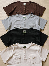 ルーズヘンリーネックワッフルTシャツ