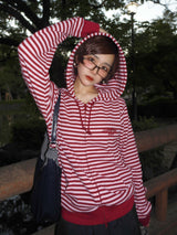Striped rib knit zip hoodie