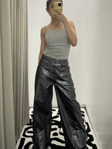 flap leather pants
