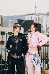 90 Logo Glitter Light Zip Hoodie【9090girl】