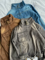 WASHED BELT DENIM JACKET