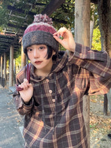 wool like check hood